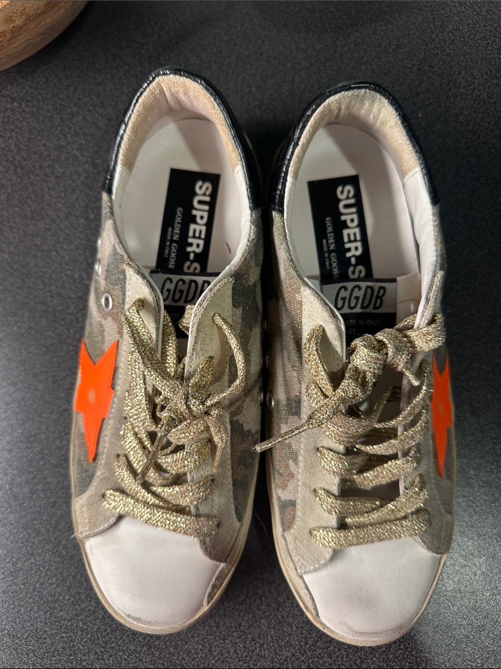 Golden Goose Super-Star Camo Sneakers with Orange Star - Gold Laces - Picture 3 of 6